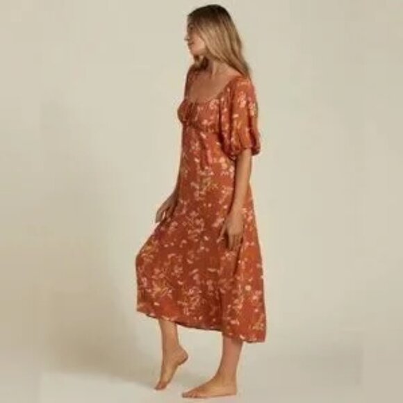 Billabong True Romance Printed Midi Dress in rust orange - Picture 2 of 12